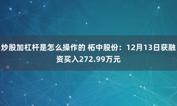 炒股加杠杆是怎么操作的 柘中股份：12月13日获融资买入272.99万元