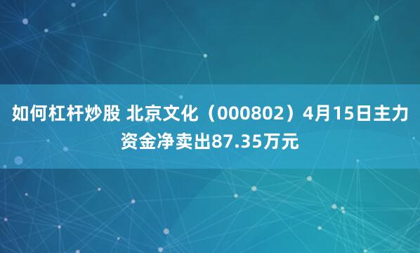 如何杠杆炒股 北京文化（000802）4月15日主力资金净卖出87.35万元
