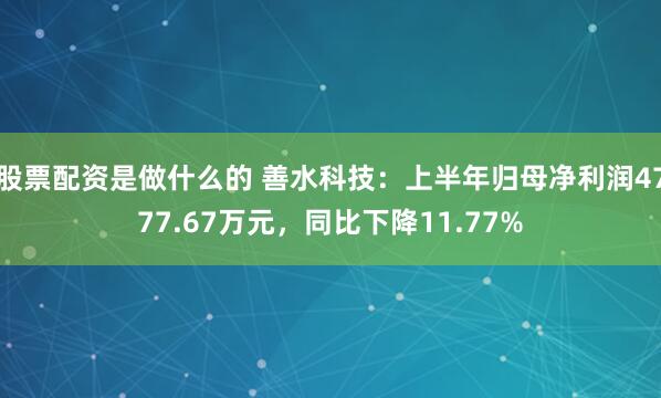 股票配资是做什么的 善水科技：上半年归母净利润4777.67万元，同比下降11.77%